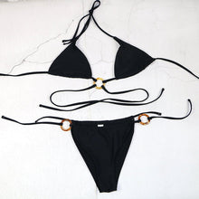 Load image into Gallery viewer, Bikini Soft Bag Low Waist Green Orange Black And White Ladies Split Swimsuit - BikiniOmni.com
