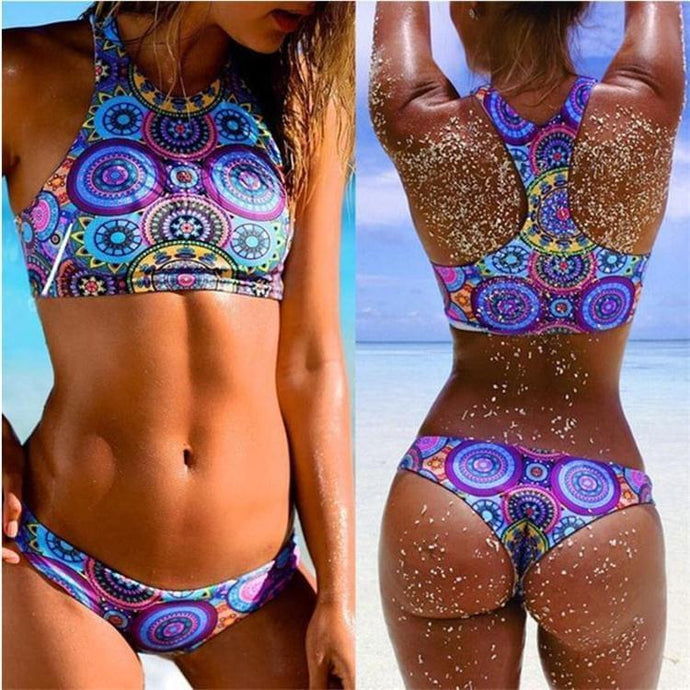 Brazilian Low Waist Triangle High Neck Swimsuit Bikini Set Beachwear - BikiniOmni.com