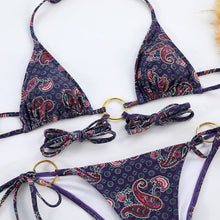 Load image into Gallery viewer, Experience Luxury: Paisley Three-Ring Lace-Up Split High Waist Bikini - BikiniOmni.com
