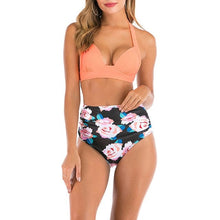 Load image into Gallery viewer, Floral and Solid Push Up High Waist Bikini - BikiniOmni.com
