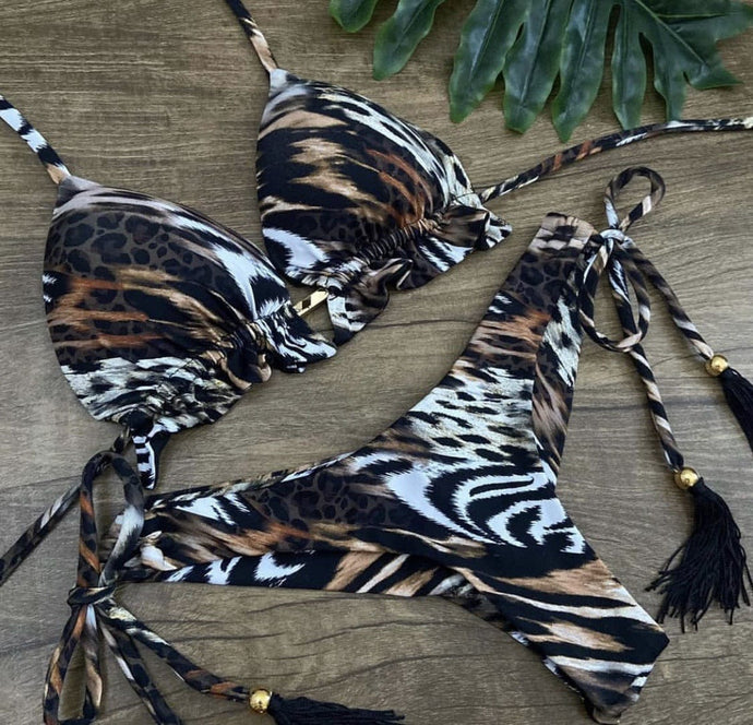 Floral & Leopard Split-Print High Waist Bikini - BikiniOmni.com