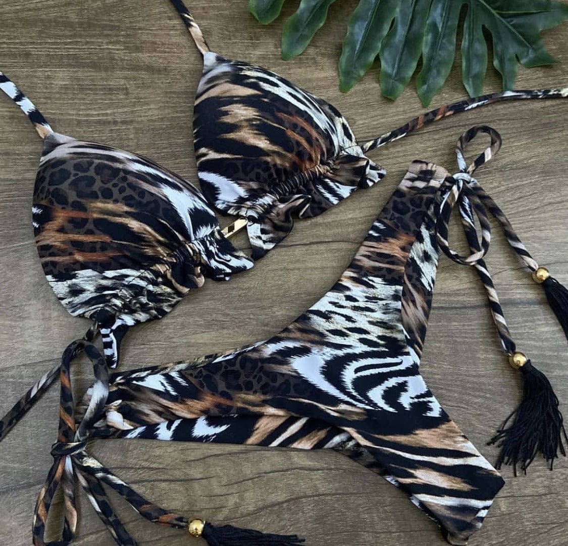 Floral & Leopard Split-Print High Waist Bikini - BikiniOmni.com