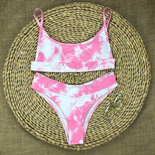 Load image into Gallery viewer, High Waist Bikini Swimsuit - Tie-Dye Cow Floral Geometric Print - BikiniOmni.com
