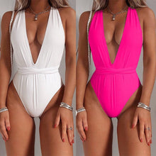 Load image into Gallery viewer, Jennifer Lopez Styled Deep Plunge Neon Monokini Swimsuit - BikiniOmni.com
