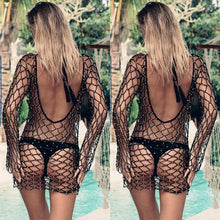 Load image into Gallery viewer, Knitted Fishnet with Pearls Beach Cover-Up - BikiniOmni.com
