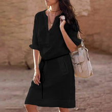 Load image into Gallery viewer, Long Sleeved V-Neck Tunic Cover Up Dress - BikiniOmni.com
