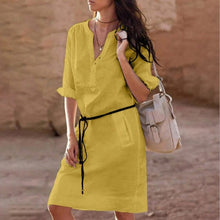 Load image into Gallery viewer, Long Sleeved V-Neck Tunic Cover Up Dress - BikiniOmni.com

