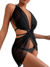 Load image into Gallery viewer, Mesh Swimsuit Ladies Black Bikini Three Piece Set - BikiniOmni.com
