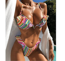 Load image into Gallery viewer, Multi-Color Striped High Waist Bikini - BikiniOmni.com
