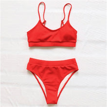 Load image into Gallery viewer, Neon High Waist Single Split Bikini Swimsuit - BikiniOmni.com
