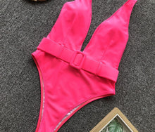 Load image into Gallery viewer, Neon &amp; Leopard Print Monokini with Belt Buckle Swimsuit - BikiniOmni.com
