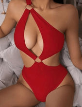 Load image into Gallery viewer, One Shoulder Bikini One Piece Swimsuit Solid Multicolor - BikiniOmni.com

