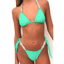 Load image into Gallery viewer, Pastel Green &amp; Pink Crystal Diamond Split Swimsuit - BikiniOmni.com

