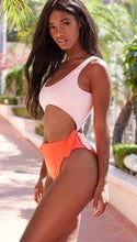 Load image into Gallery viewer, Pastel Orange &amp; Floral High Waist Bikini - BikiniOmni.com
