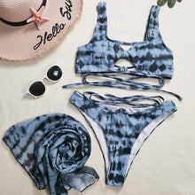 Load image into Gallery viewer, Printed Cross-Tie Dye Chiffon Three-Piece Split Bikini - BikiniOmni.com
