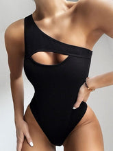 Load image into Gallery viewer, Ruffled &amp; One Shoulder Monokini - Neon Black White Green - BikiniOmni.com
