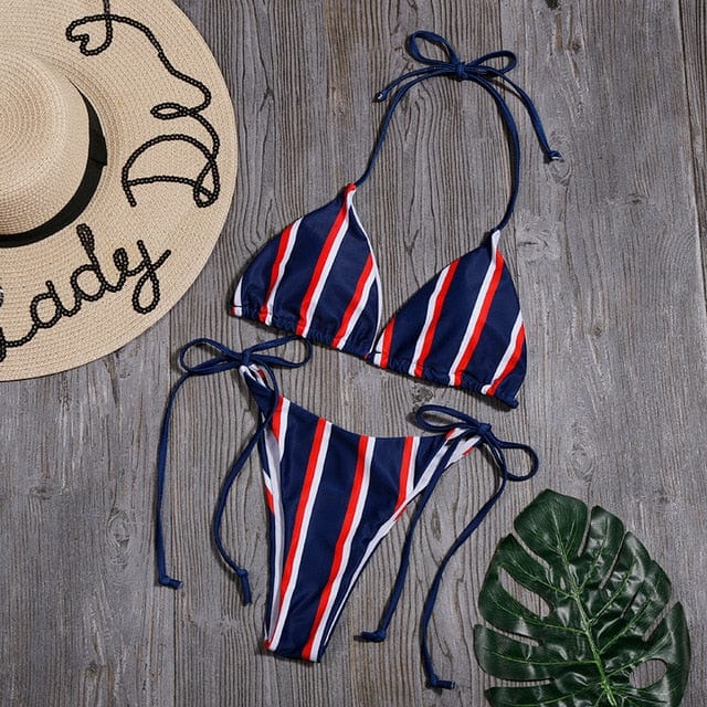 Sexy Striped Print Bikini Swimwear - BikiniOmni