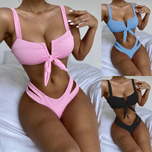 Load image into Gallery viewer, Solid Color Bowknot Strappy Women Bikini - BikiniOmni.com

