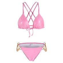 Load image into Gallery viewer, Solid Color Bronzing Bright Cloth Triangle Bag Swimming Tide Swimsuit - BikiniOmni.com
