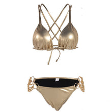 Load image into Gallery viewer, Solid Color Bronzing Bright Cloth Triangle Bag Swimming Tide Swimsuit - BikiniOmni.com
