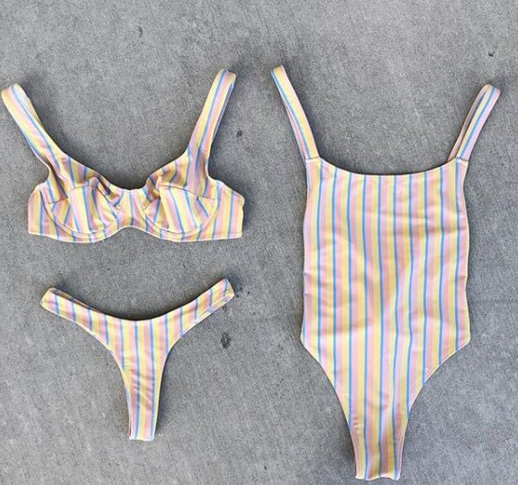 Striped Print High Waist Bikini & Monokini - BikiniOmni.com