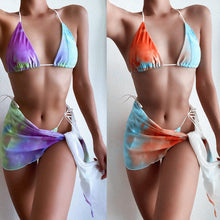 Load image into Gallery viewer, Three Piece Tie Dye Swimsuit With Strappy Bikini - BikiniOmni.com
