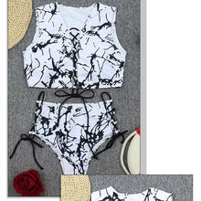 Load image into Gallery viewer, Tie Dye &#39;Splattered&#39; Black And White Two Piece Bikini Swimsuit - BikiniOmni.com
