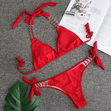 Load image into Gallery viewer, Tied Metal Chain High Waist Sexy Bikini Swimsuit - BikiniOmni.com
