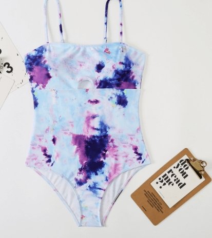 Water Print One Piece Tummy Control Push Up Monokini Tie-Dye Bathing S -  BikiniOmni