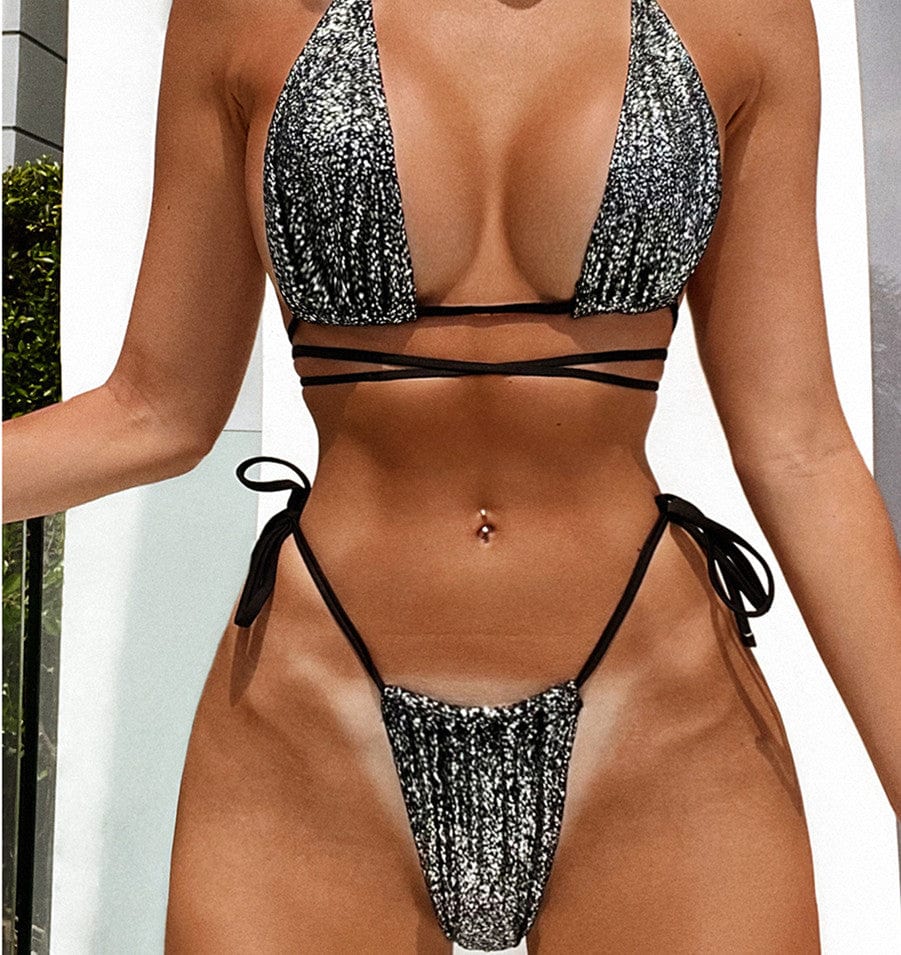 Women's Black Lace-Up Swimsuit Bikini - BikiniOmni.com