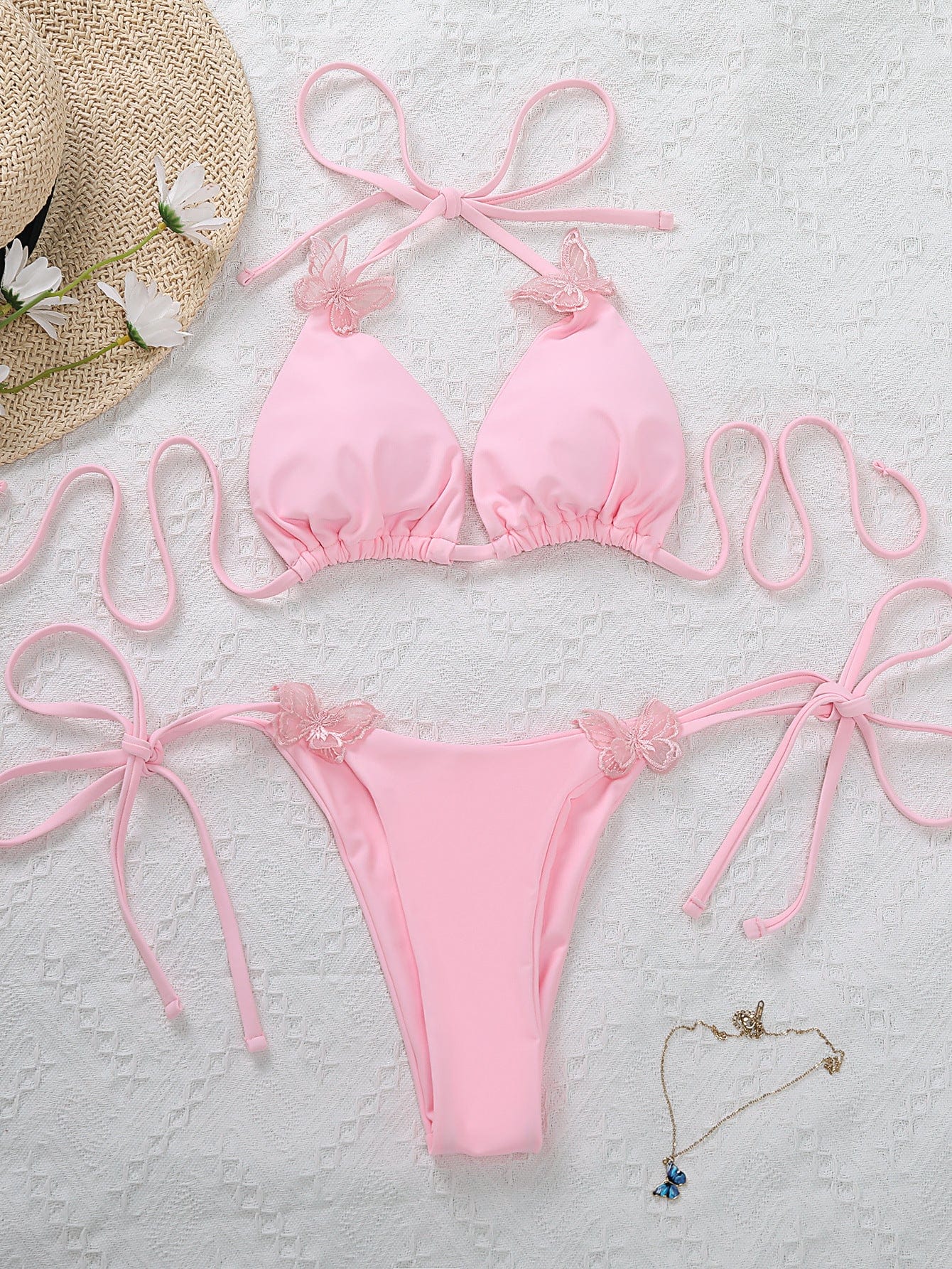 Women's Pink Lace-Up Butterfly Bikini - BikiniOmni.com